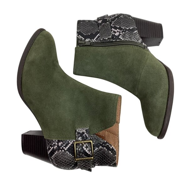 Vionic Naomi Snake Suede Ankle Boots Womens 7W Olive - Picture 6 of 13